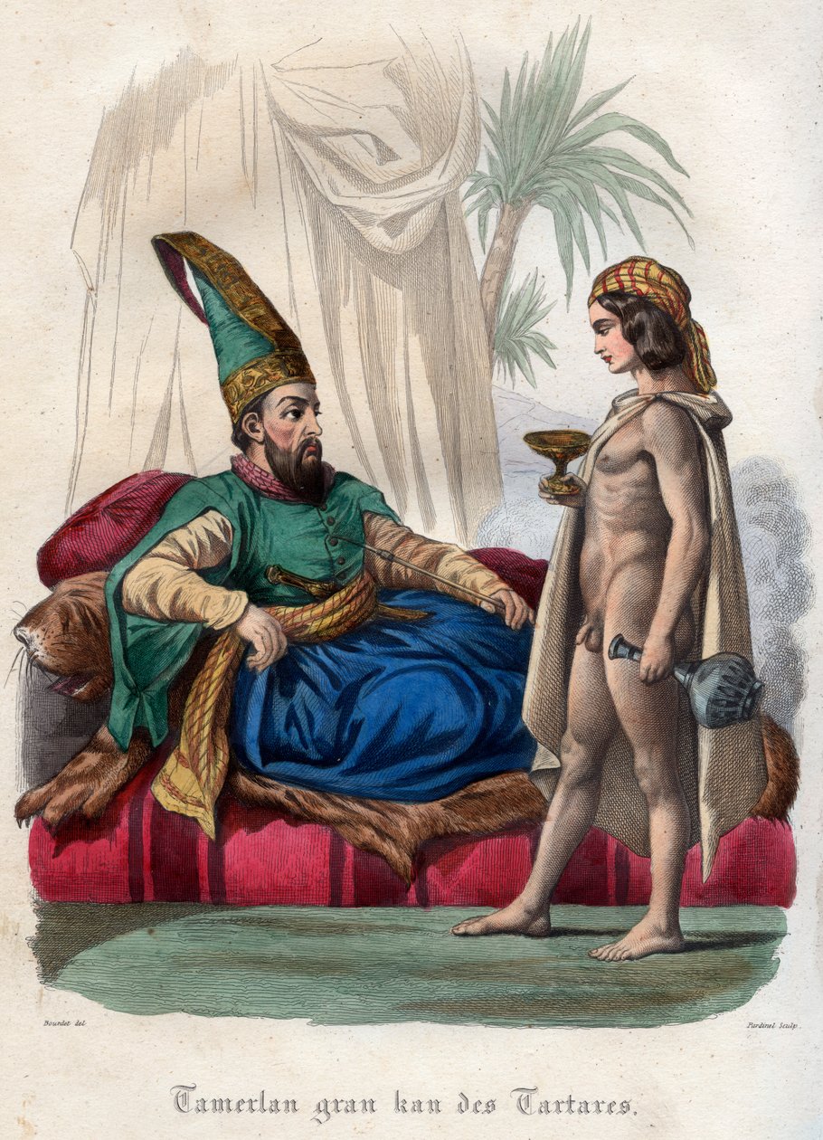 Den mongoliska monarken Timur (Tamerlane) (1336-1405) och en ung naken av French School