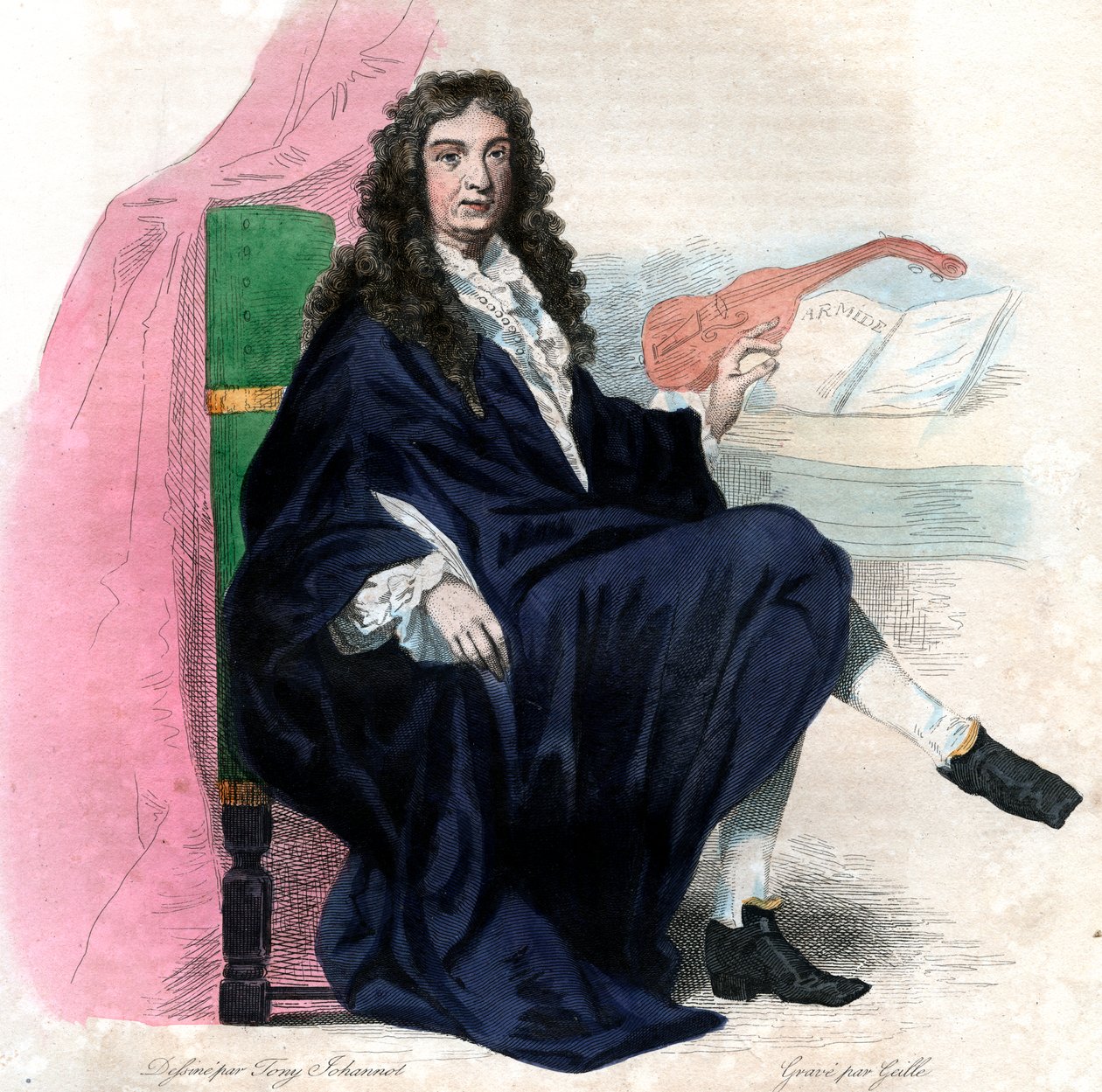 Porträtt av Jean Baptiste Lully (1632-1687), fransk kompositör. av French School