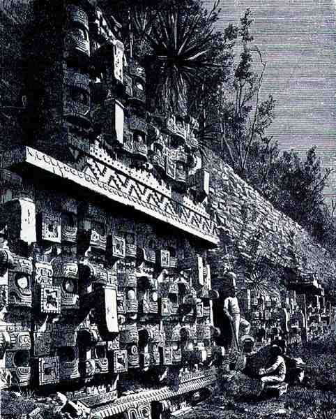Ruinerna av första palatset i Kaaba, från The Ancient Cities of the New World, av Claude-Joseph-Desire Charnay, pub. 1887 av French School