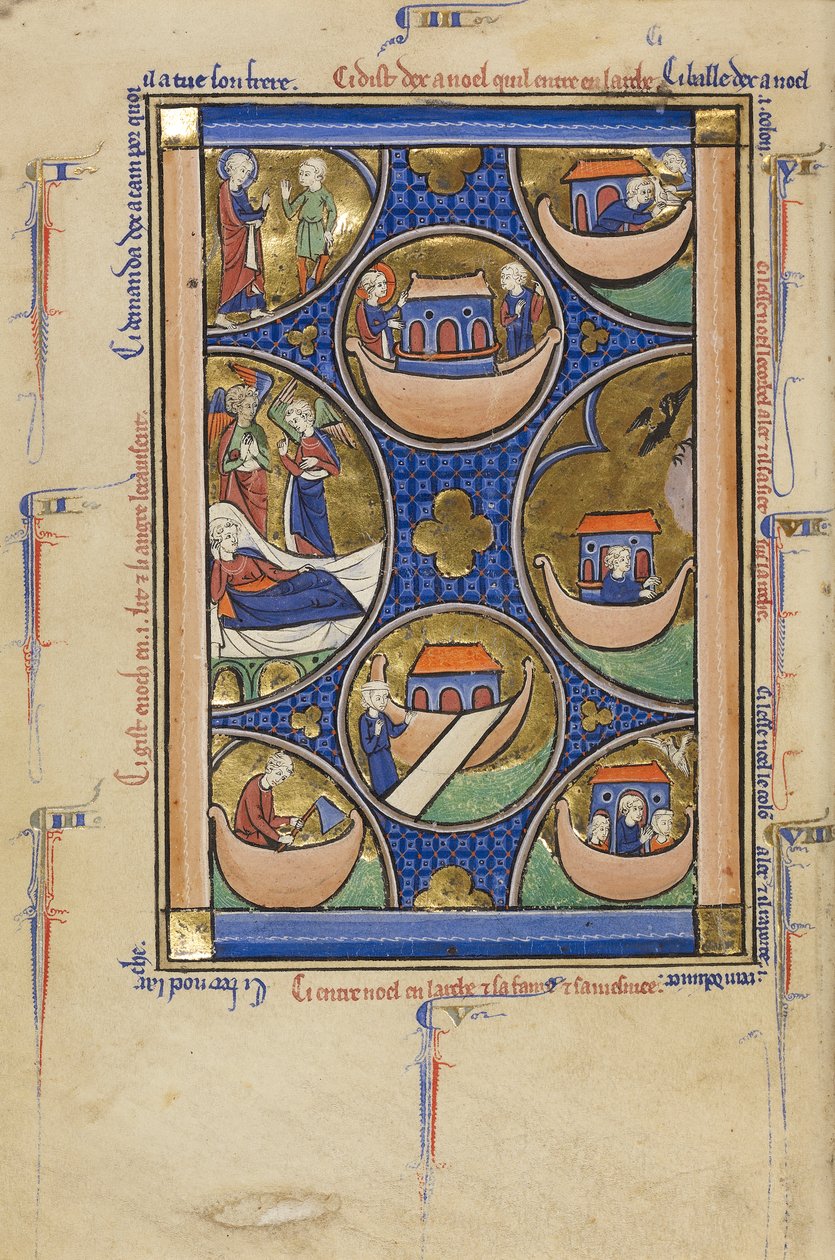 Scener ur Noas liv, ca 1250-60 (tempera, bladguld och bläck på pergament) av French School