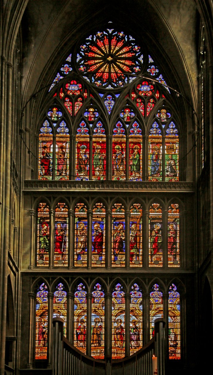 South Window av Valentin Bousch, 1520-1527 och kyrkofäderna, heliga och tidiga biskopar av Metz av French School