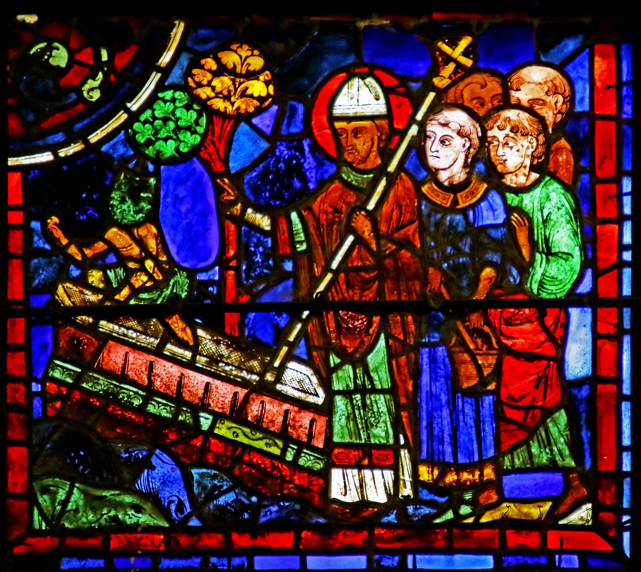 St. Martin driver ut en demon från graven till en förmodad martyr, scen från St. Martins liv, Chartres-katedralen av French School