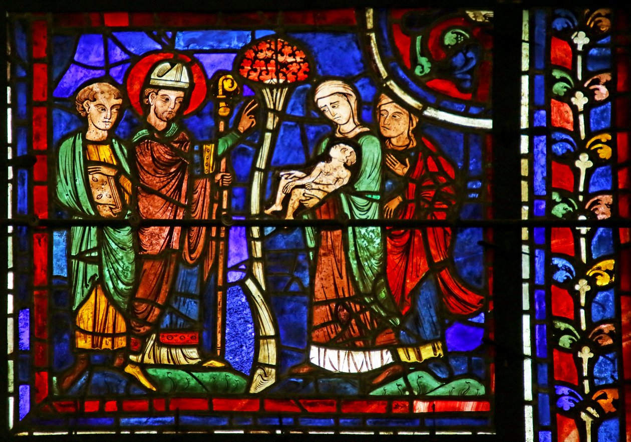 St. Martin återupplivar ett barn, från Life of St. Martin, Chartres Cathedral av French School
