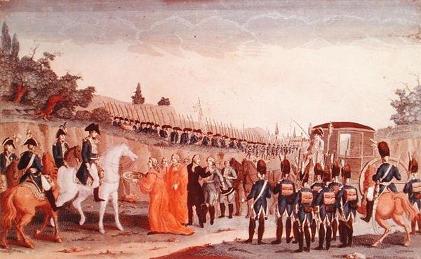 Berlins magistrat överlämnar stadens nycklar till Napoleon, 1807. av French School