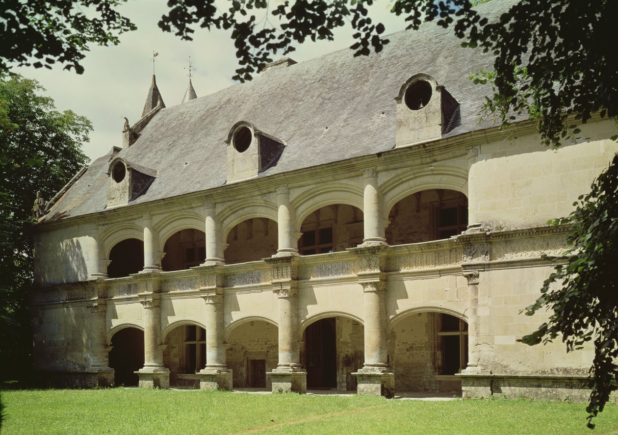 View of the facade of the chateau with two superimposed galleries  av French School