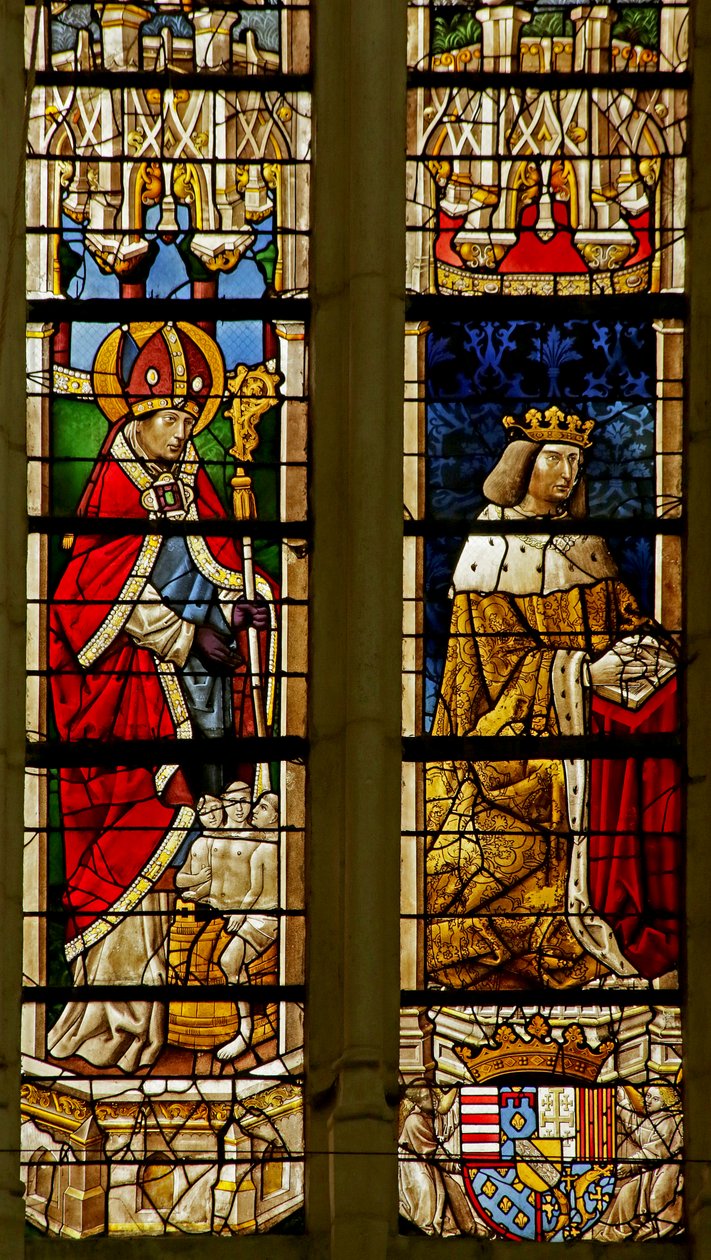 Fönster föreställande Sankt Nikolaus och donatorn René II av French School