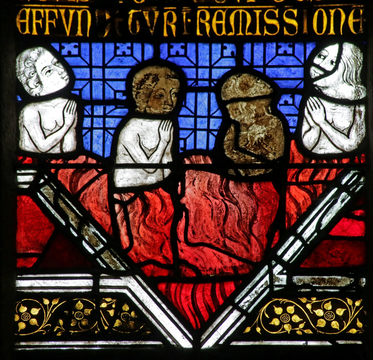 Fönster som visar Souls in Purgatory under mässan av French School