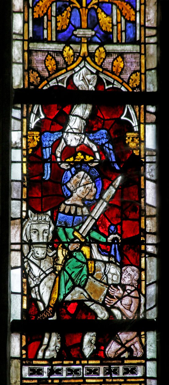 Vindue, der viser Sankt Martin, der deler sin kappe med en tigger, ca. 1320 sverige av French School