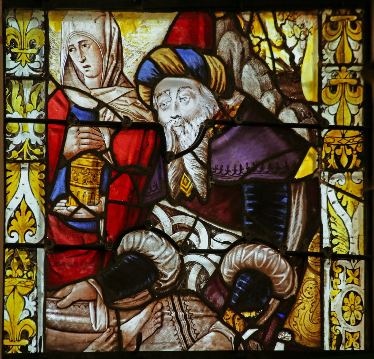 Fönster som visar ofullständig scen med Sankta Maria Magdalena och en Josef från Arimatea av French School