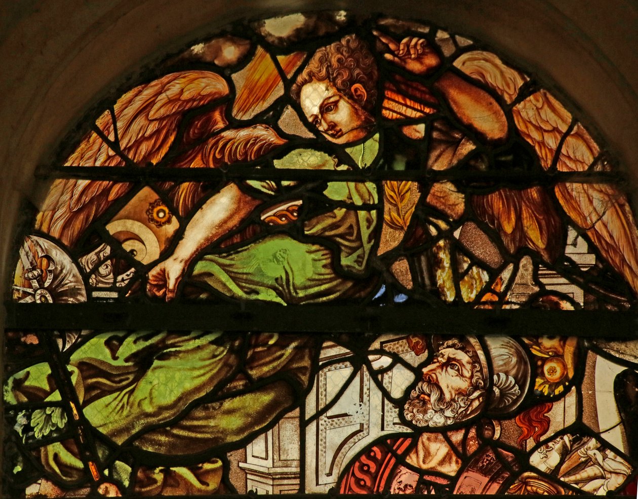 Fönster som visar ängeln som besöker Sankt Peter i fängelset, 1500-1600-talet av French School