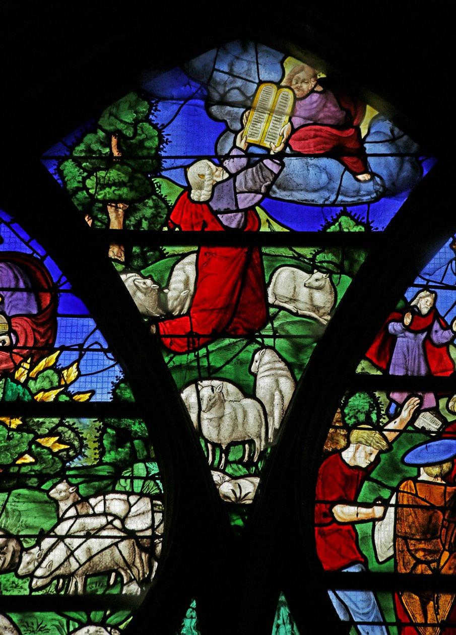 Vindue, der viser israelitterne, der samler manna i ørkenen, 1534 swed av French School