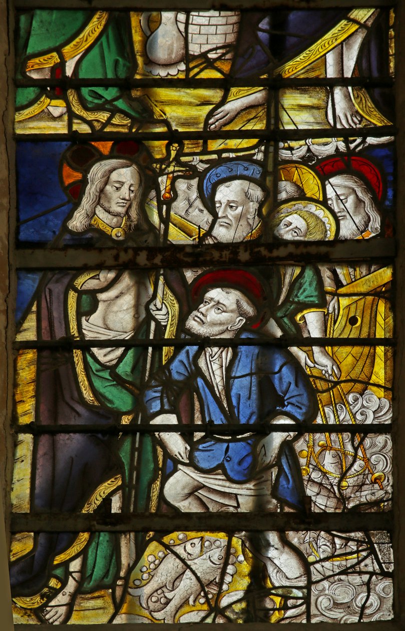 Fönster som visar den mirakulösa fiskfångsten, 1470-1500 av French School
