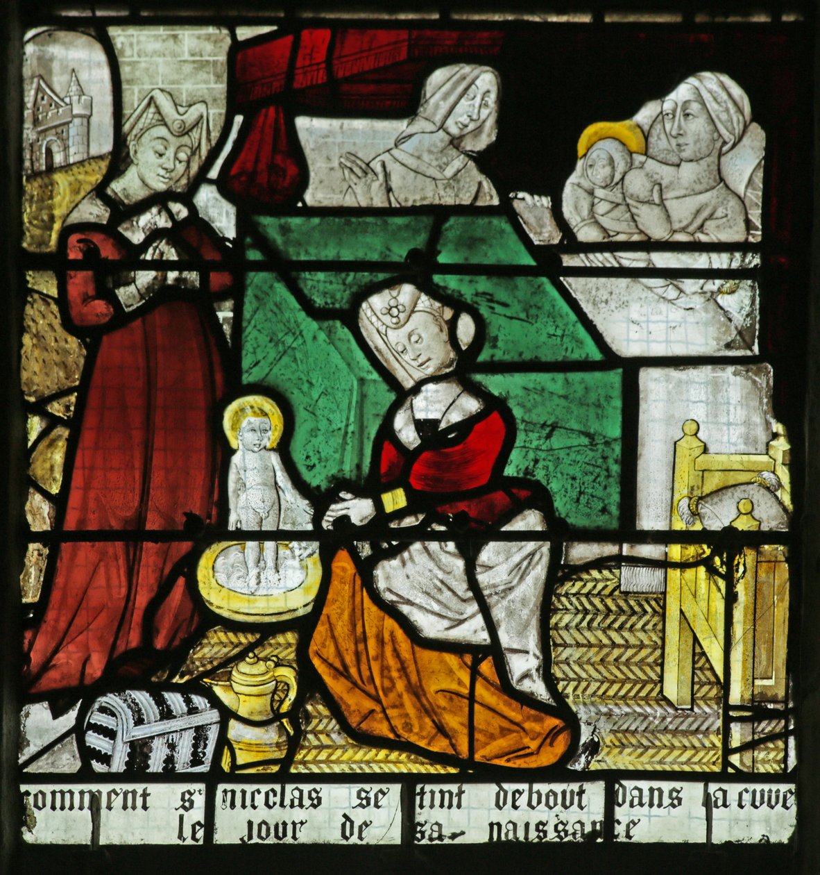 Fönster som visar St Nicholas födelse, 1460-70 av French School