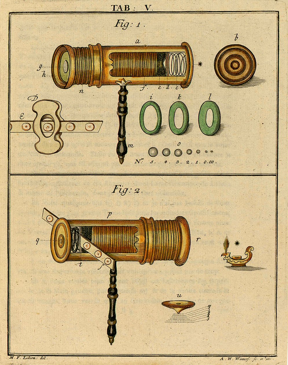 Mekanik av ett tidigt optiskt mikroskop, 1768 av German School