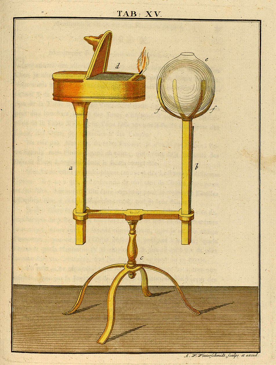 Mekanik av ett tidigt optiskt mikroskop, 1768 av German School