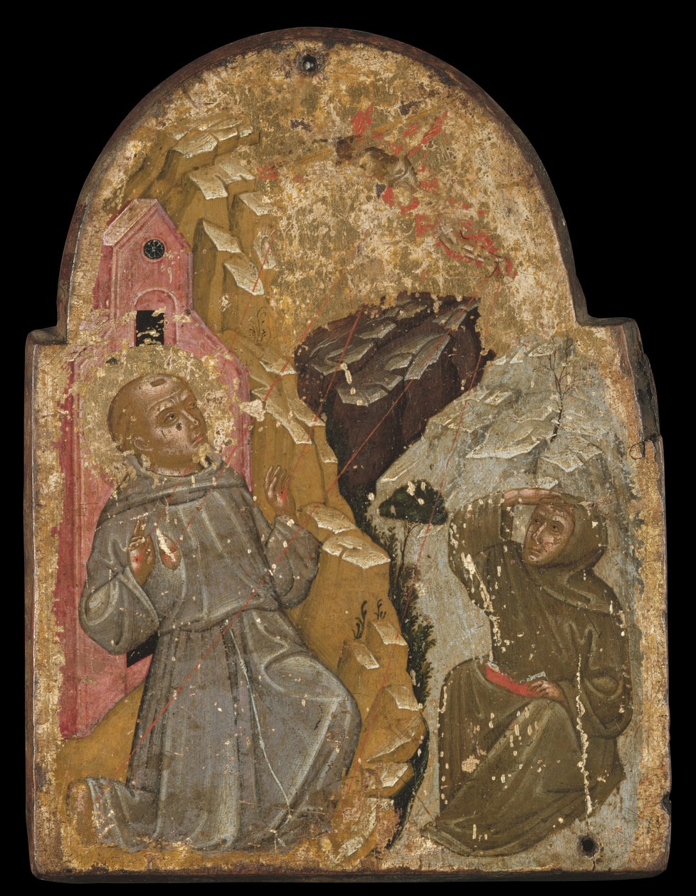 Ikon av St Francis som tar emot stigmatan (äggtempera på panelen) av Greek School