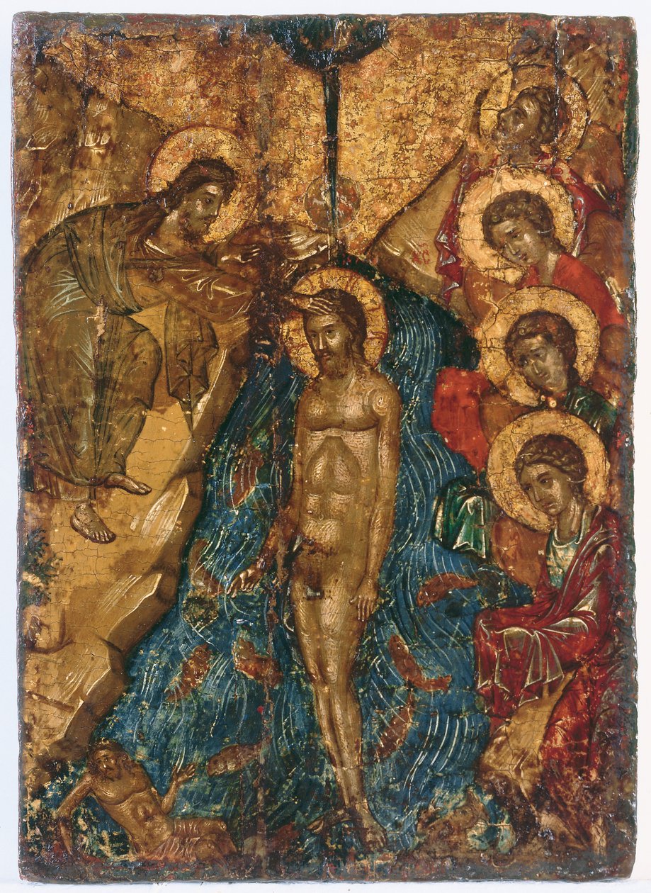 The Baptism of Christ (Theophany), mitten av 1500-talet (tempera på panel) av Greek School