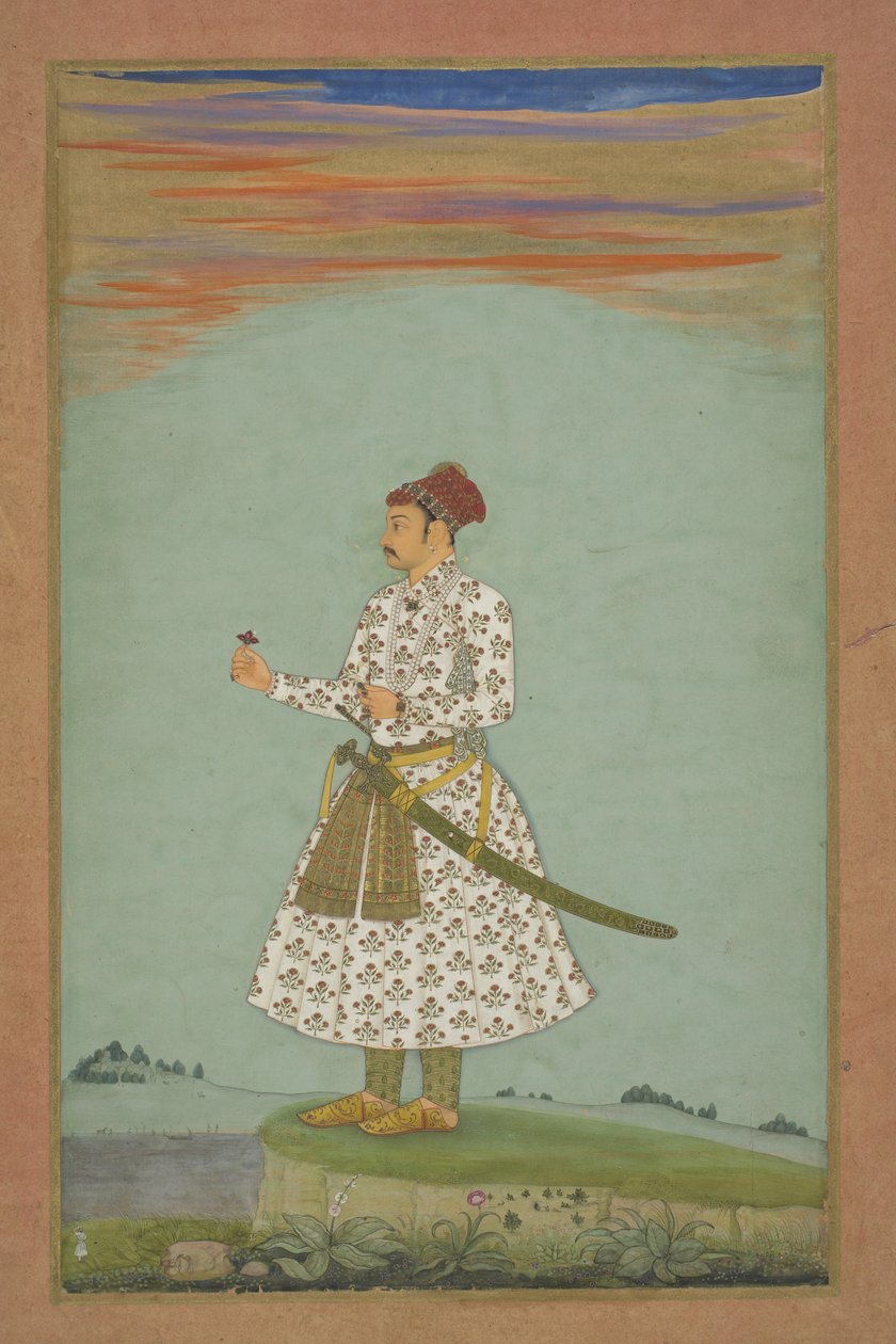 Maharaja Rama Singh (I) från Amber, ca. 1660 (gouache och guld på papper monterat på albumblad) av Indian School