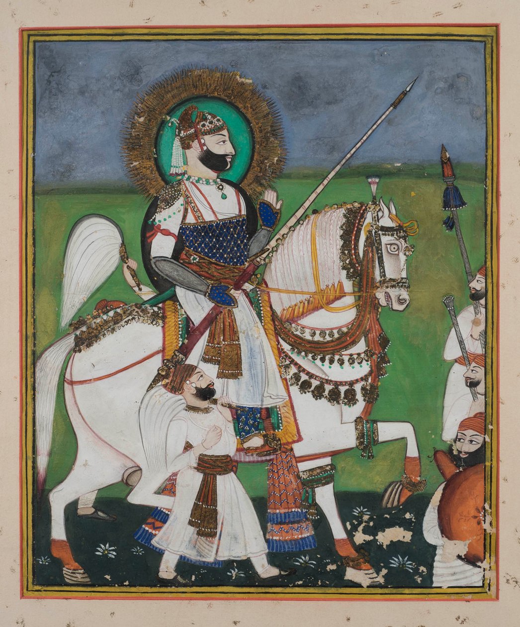 Maharao Chatter Sal of Kotah (gouache på papper, guldutsmyckning) av Indian School
