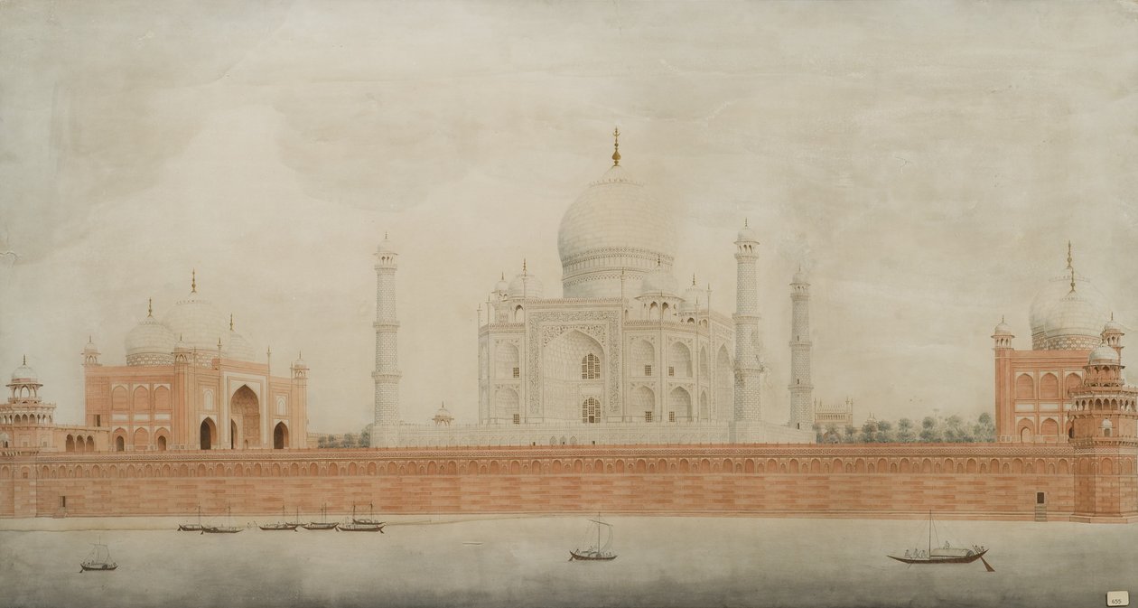 Norra höjden av Taj Mahal, Agra, 1820 (wc på papper) av Indian School