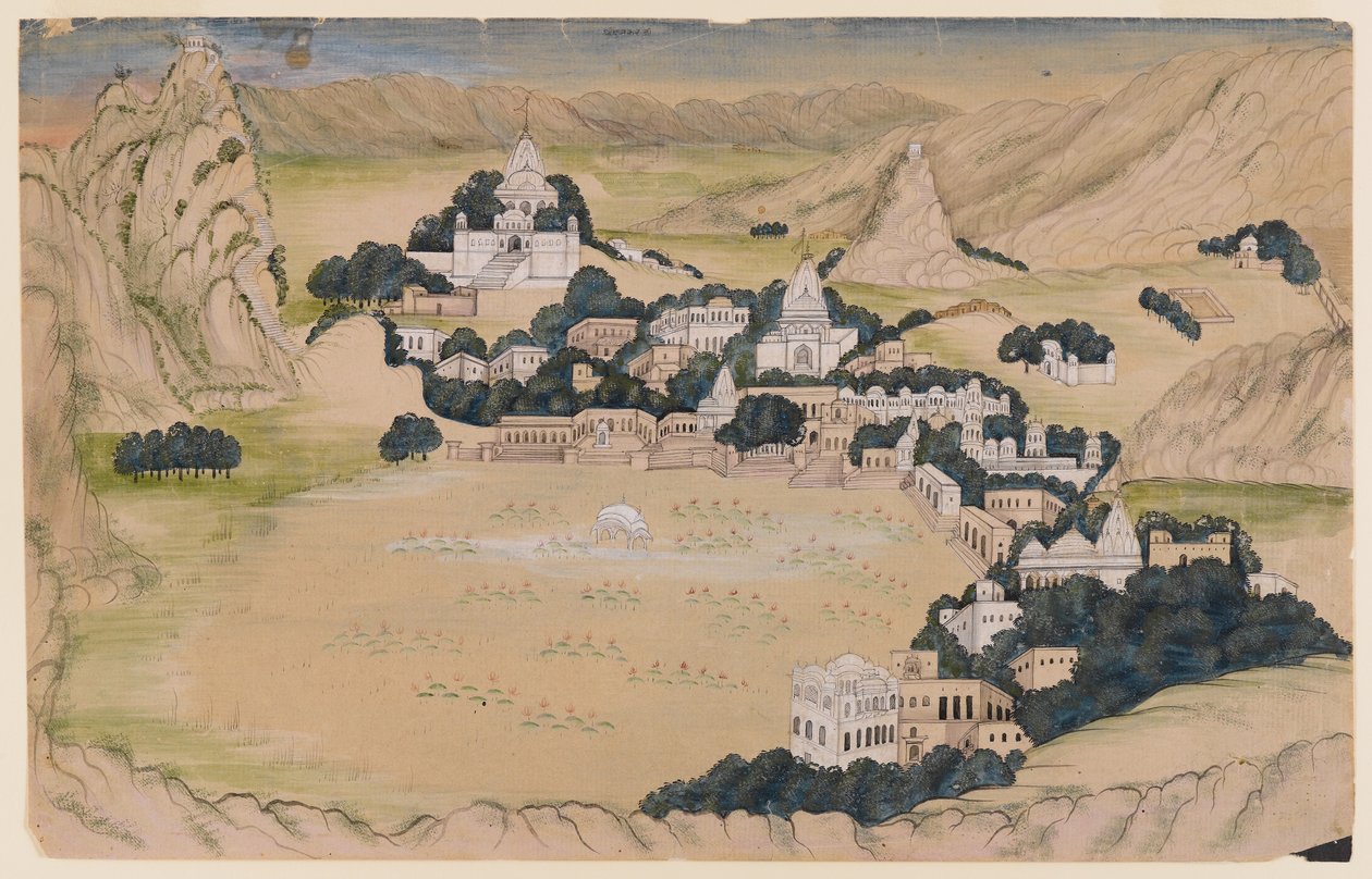 Pushkar Lake, ca 1840-60 (wc & tvätt på papper) av Indian School