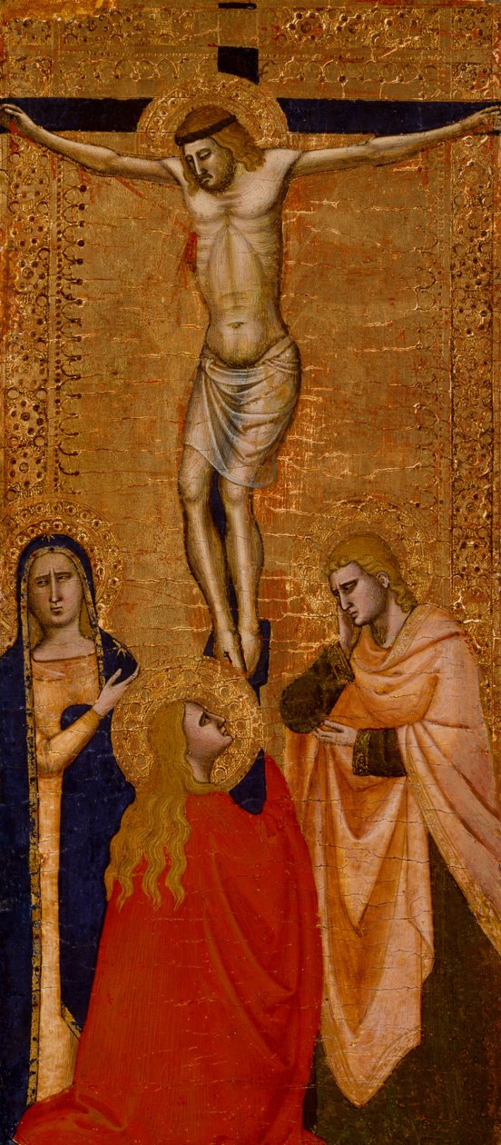 Kristo Msalabani pamoja na Bikira, Mtakatifu Yohana, na Mtakatifu Maria Magdalena, c. 1360-1380 ( tempera na jani la dhahabu juu ya kuni) swed av Italian School