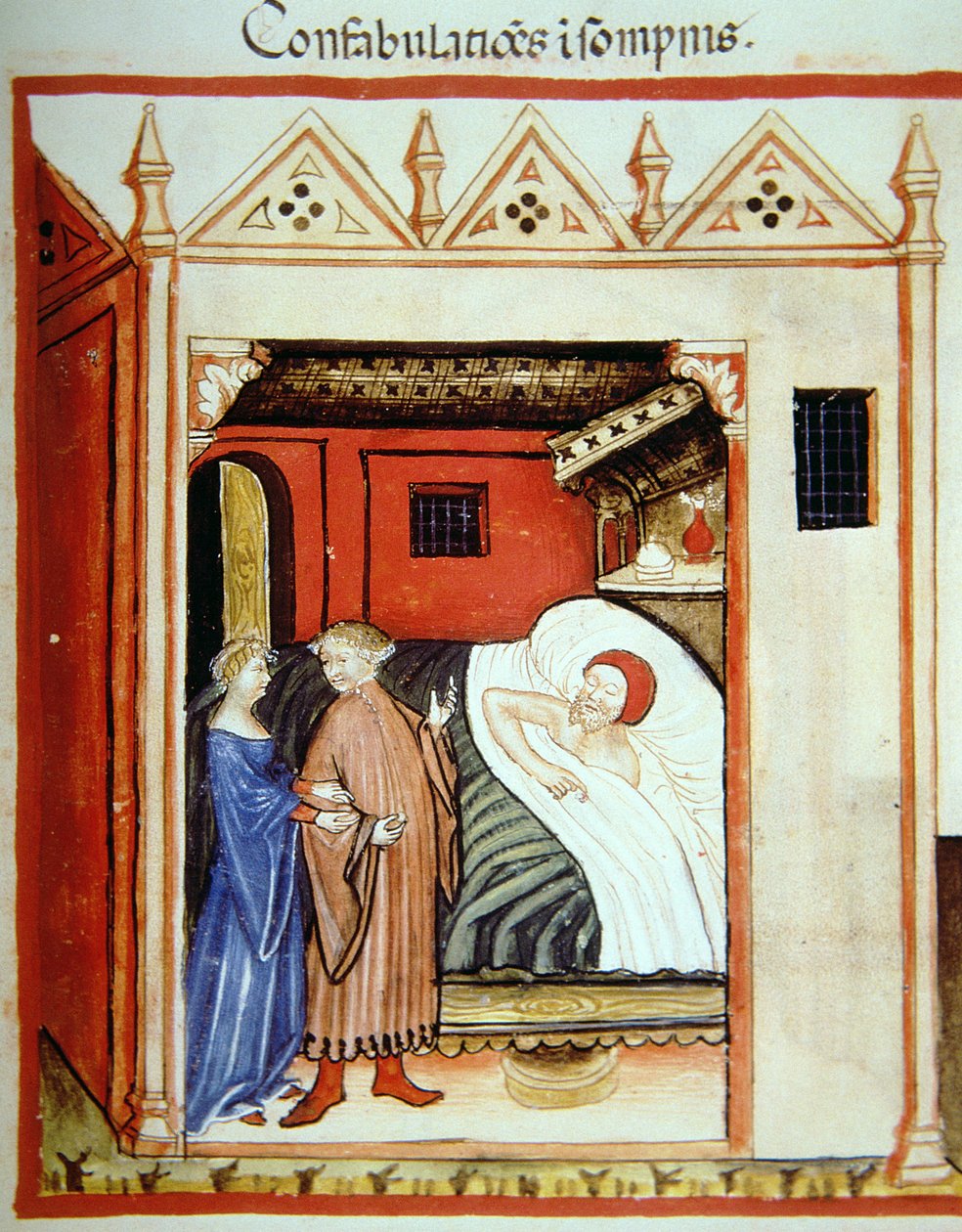 Fol.101v Sleeptalking, illustration från Tacuinum Santiatis Codex Vindobonensis av Italian School