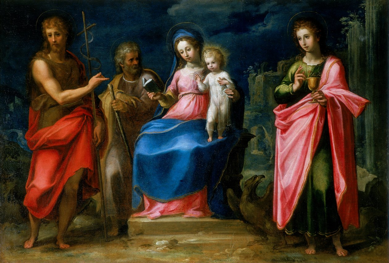 Madonna och barn med St. Josef, St. Johannes Döparen och St. Johannes evangelisten av Italian School