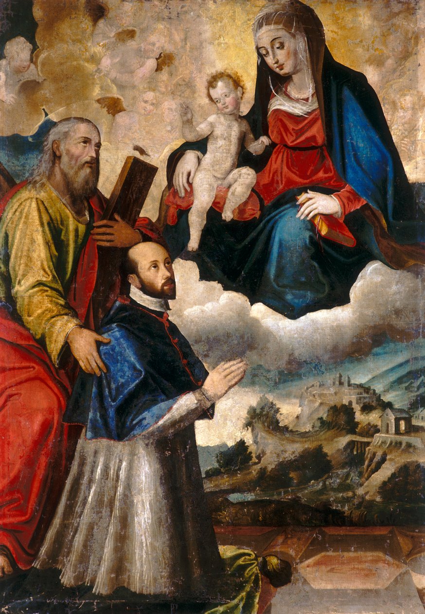 Madonna med barn, helgon och prelat av Italian School