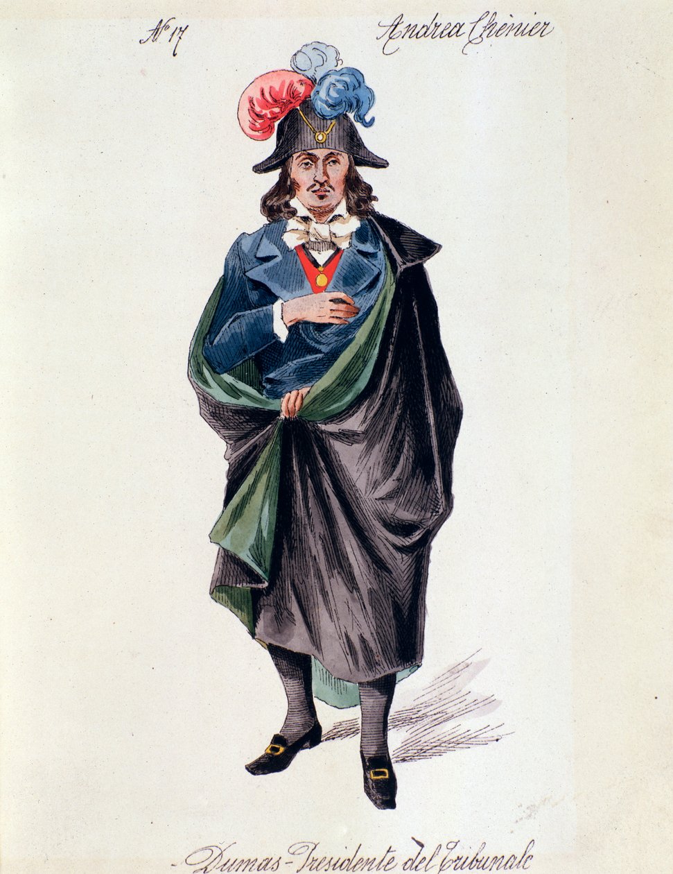 Representation av Dumas, hushållets mästare i Andrea Chenier-operan av Umberto Giordano i ett italienskt libretto av Luigi Illica av Italian School