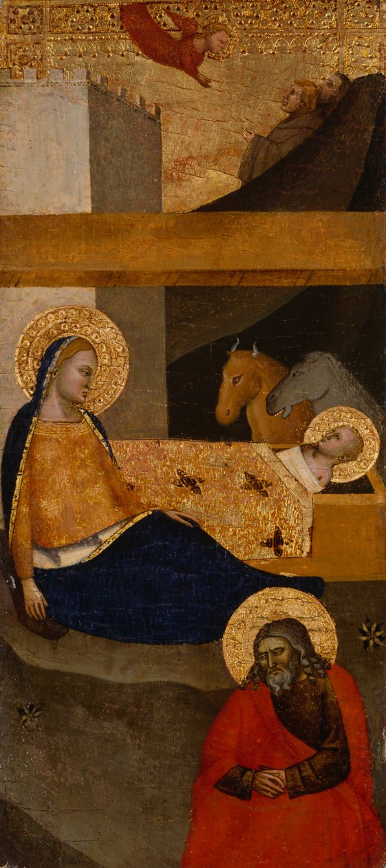 Kuzaliwa kwa Yesu, c. 1360-1380 ( tempera na jani la dhahabu juu ya kuni) swed av Italian School