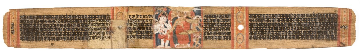 Folio 126b Buddhas Nedstigning från himlen, från Astasahasrika Prajnaparamita (bläck & färger på palmblad och trä) (för detaljer se 430763) av Nepalese School