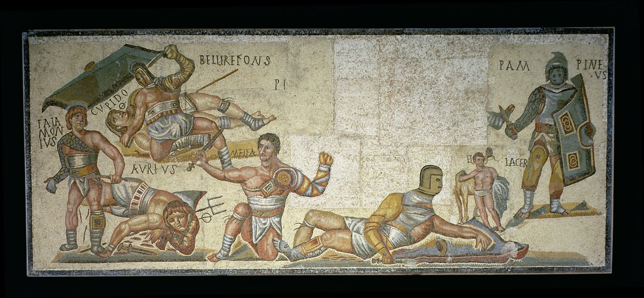 Battle between Gladiators, 320 AD (mosaik) av Roman