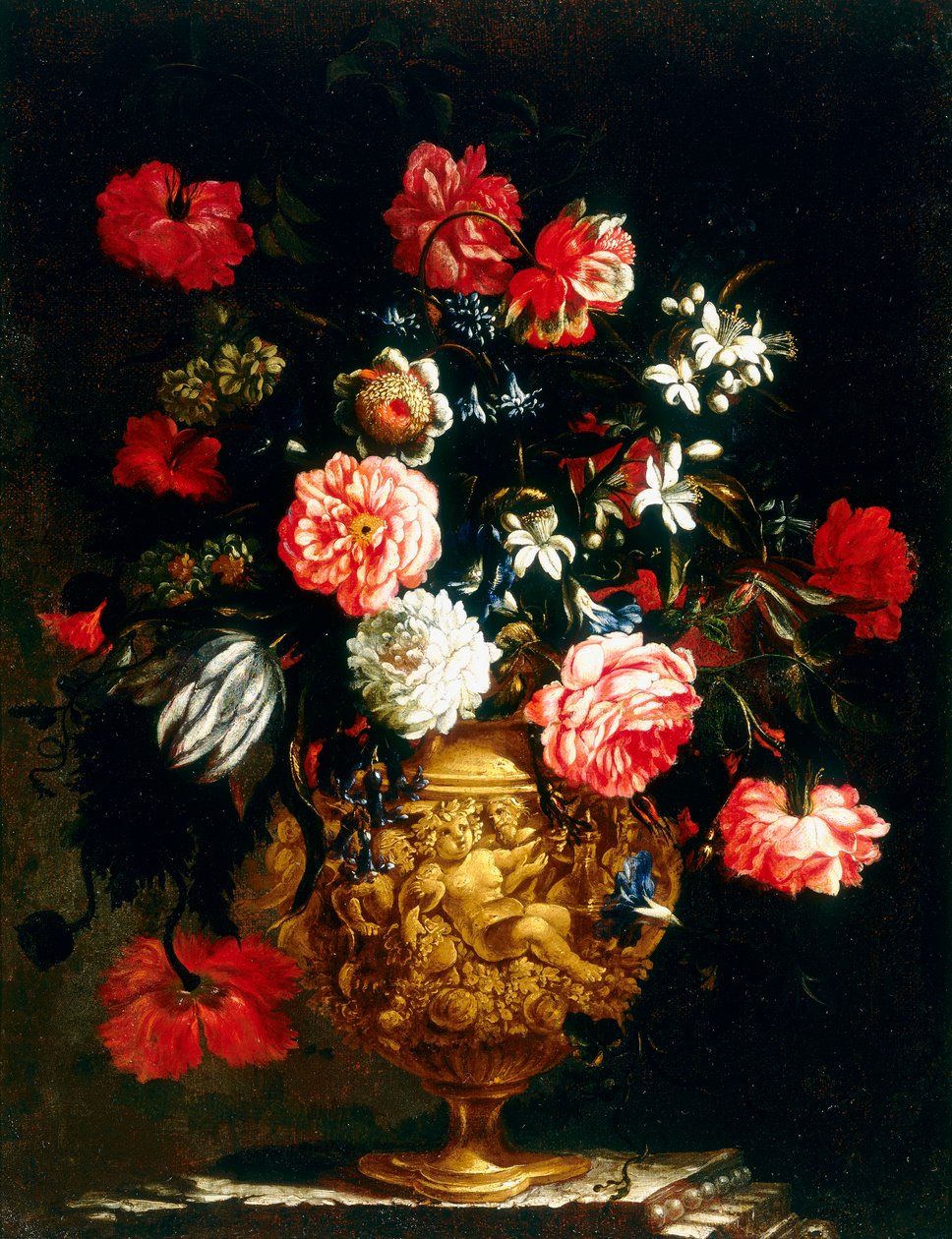 Præget vase med blomster, af en anonym malervi av Unknown