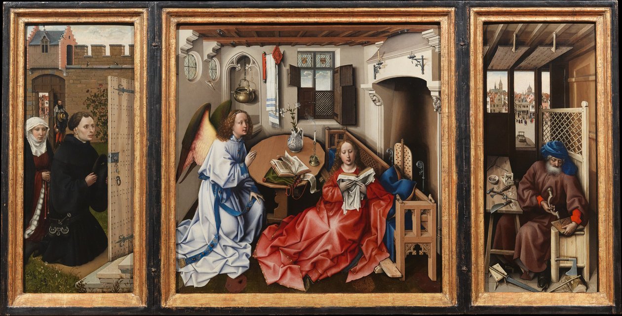 Bebådelsetriptyk (Merode altartavla), c.1427-32 (olja på ek) av 13758 1444 Master of Flemalle