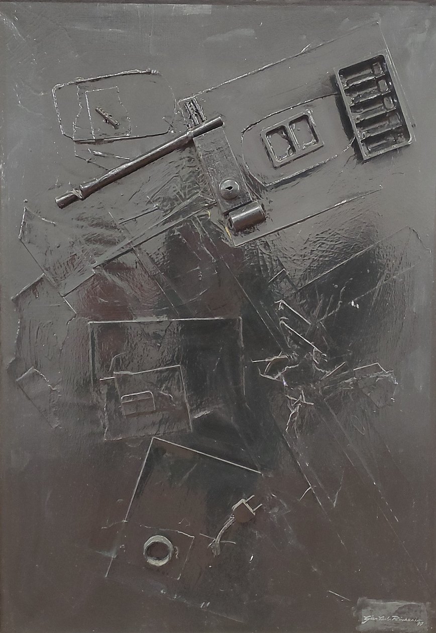 G. C. Riccardi, Combustione n. 1, 1977, blandteknik på duk, 60x80, Arpino, Umberto Mastroianni Foundation, Italien. av Gian Carlo Riccardi