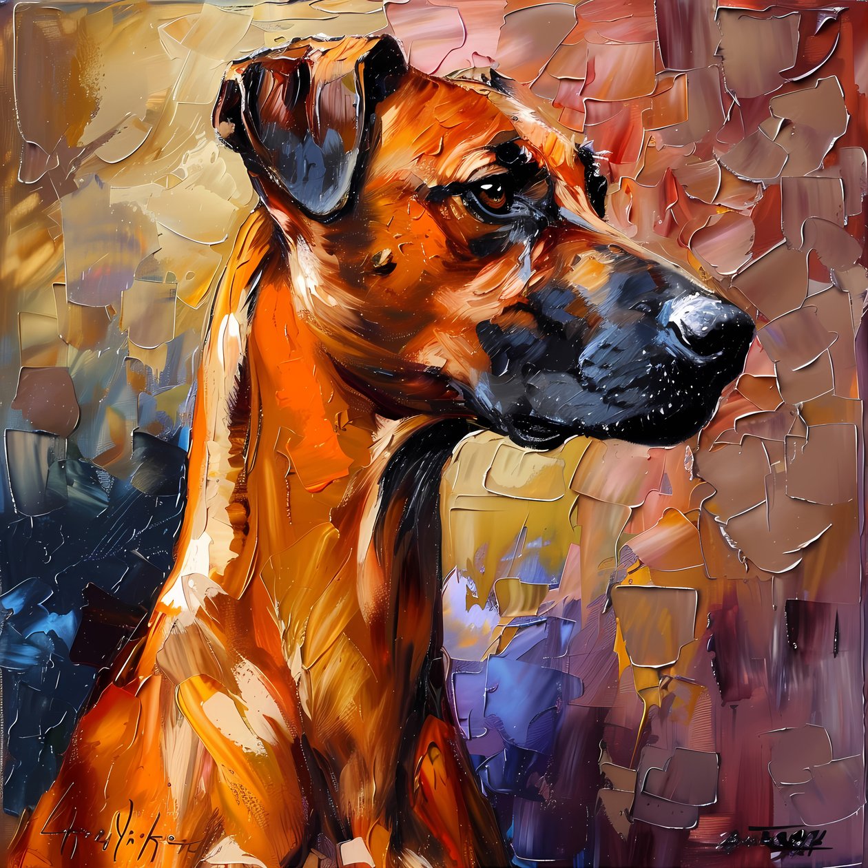 Abstrakt Rhodesian Ridgeback Dog målning, väggdekoration, canvastryck av F. Abderrahim