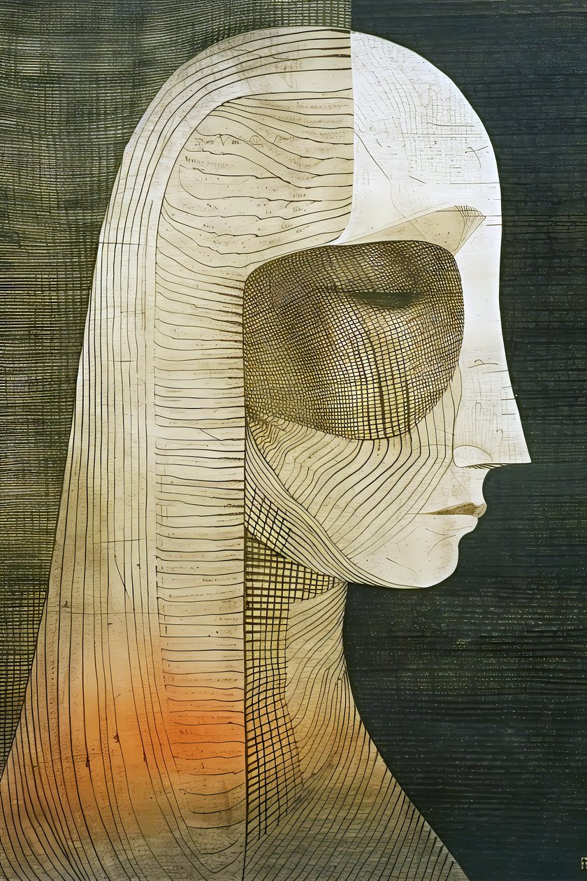 Figurativt kvinnoporträtt, väggdekoration,online Fine art prints av F. Abderrahim
