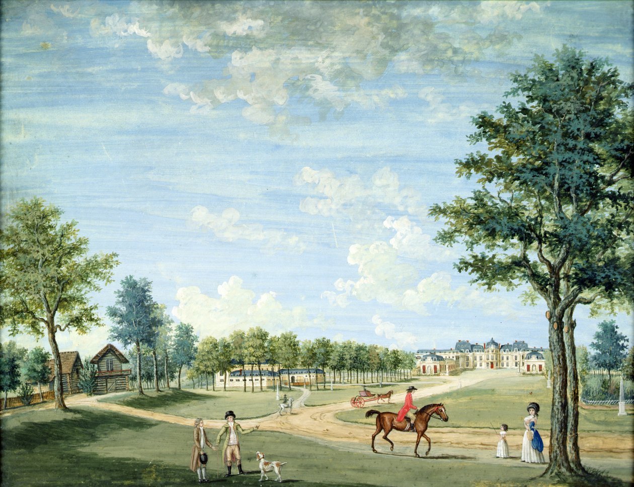 Chateau of Raincy, stallet och den ryska byn, c.1754-93 av 1717 1806 Carmontelle