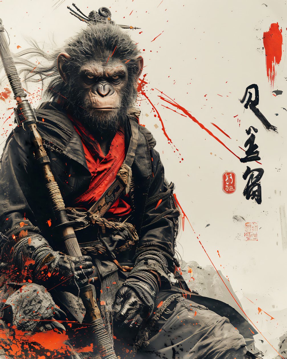Dekorativa Manga Poster  väggkonsttryck : Monkey Samurai manga av F. Abderrahim