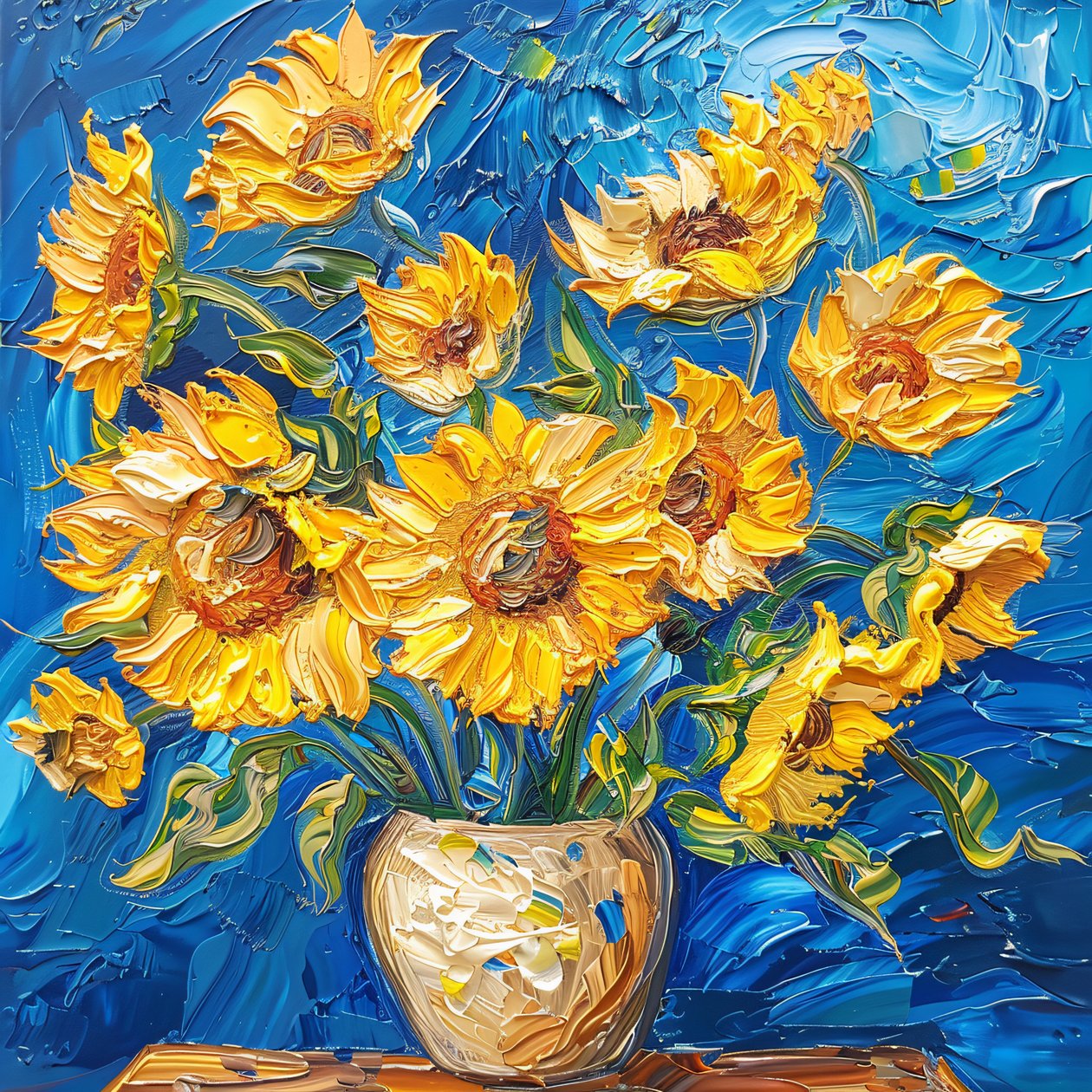 Akrylmålning: ljusa färger solrosor Van Gogh-stil väggkonsttryck av F. Abderrahim
