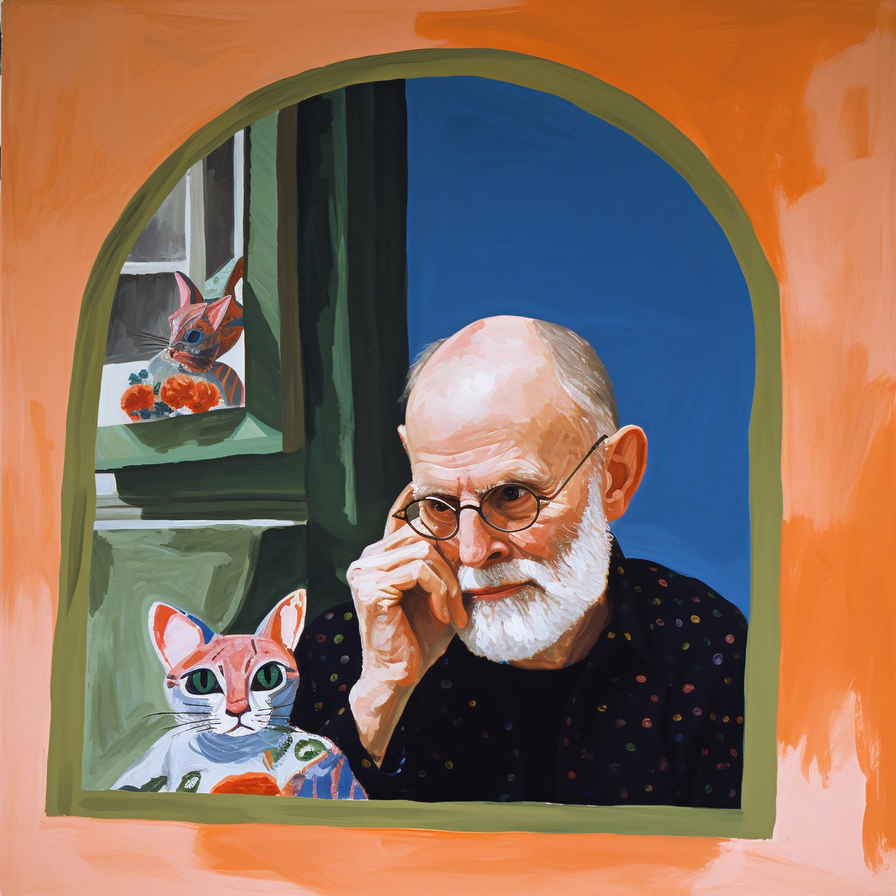 Cat  An artist looking in a mirror, samtida canvastavlor och väggkonst av F. Abderrahim
