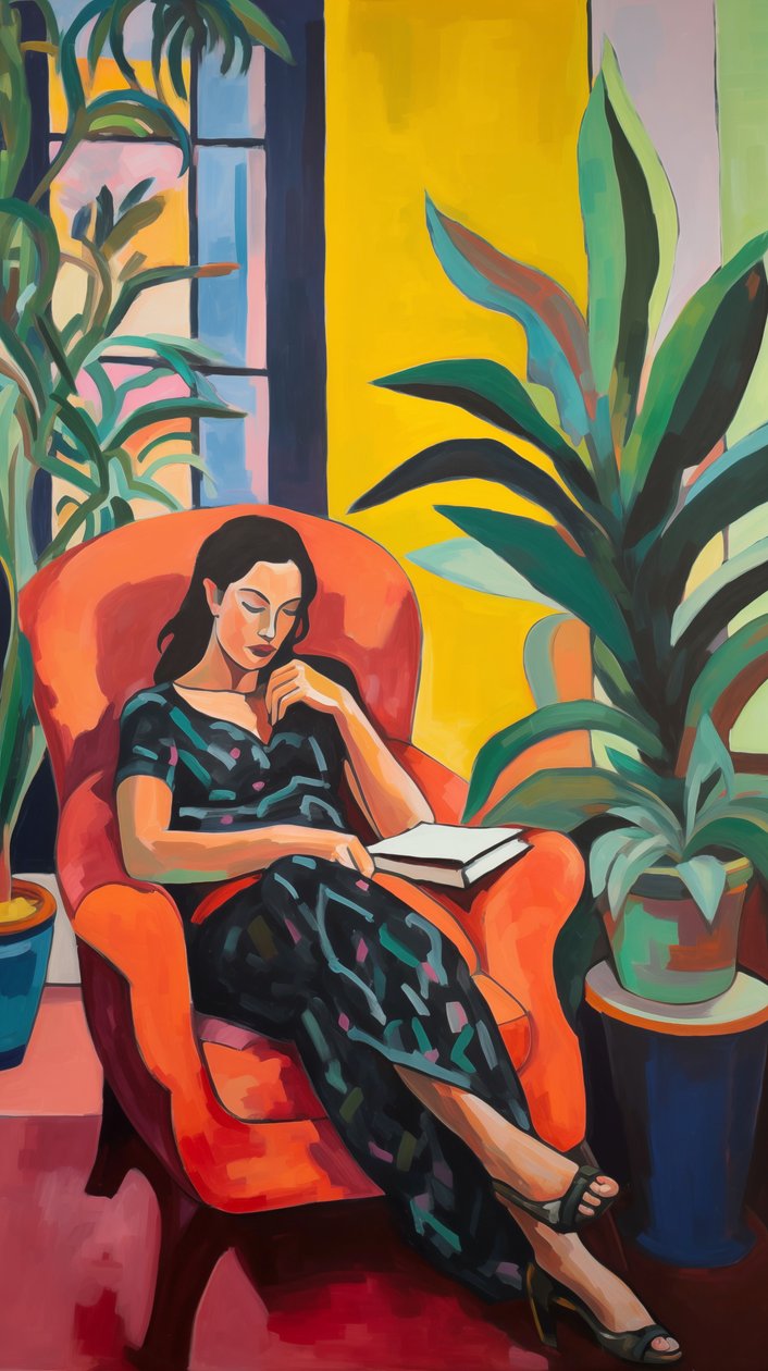 Matisse-stil målning kvinna i stol | online anpassade canvas tryck av F. Abderrahim