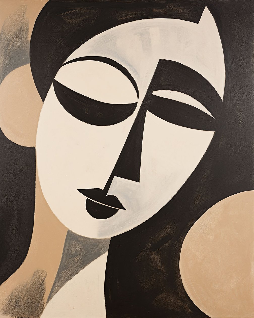 Svart  beige abstrakt kvinna Henri matisse stil | konsttryck, inramad väggdekoration av F. Abderrahim