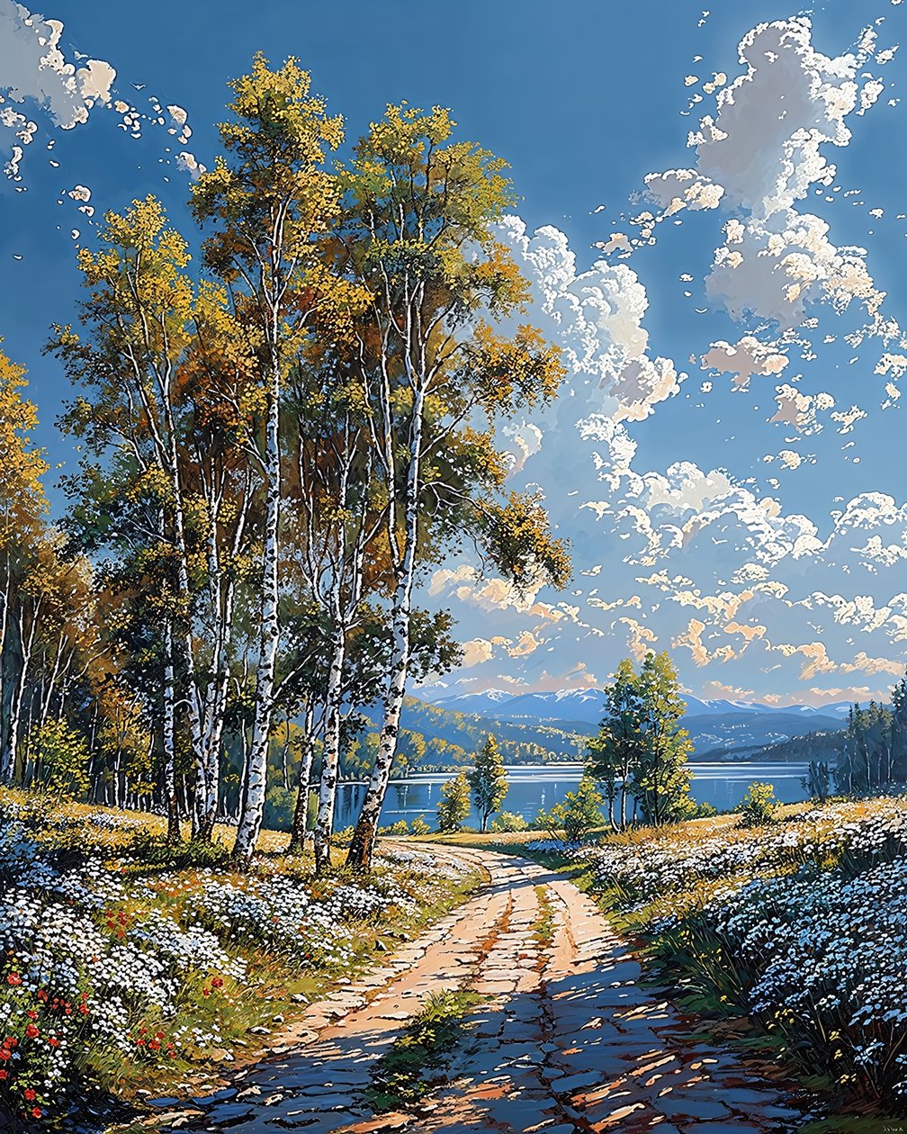 Landskap med naturskön ås, inramad väggdekor för sovrum av F. Abderrahim