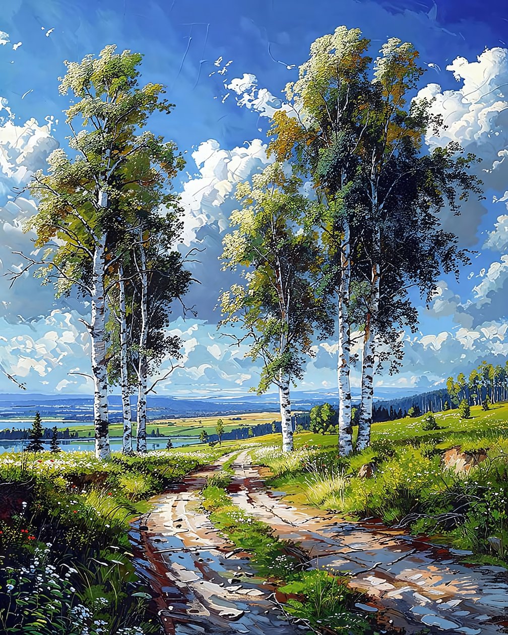 natur och träd Vacker utsikt på en solig dag, tryck på canvas av F. Abderrahim