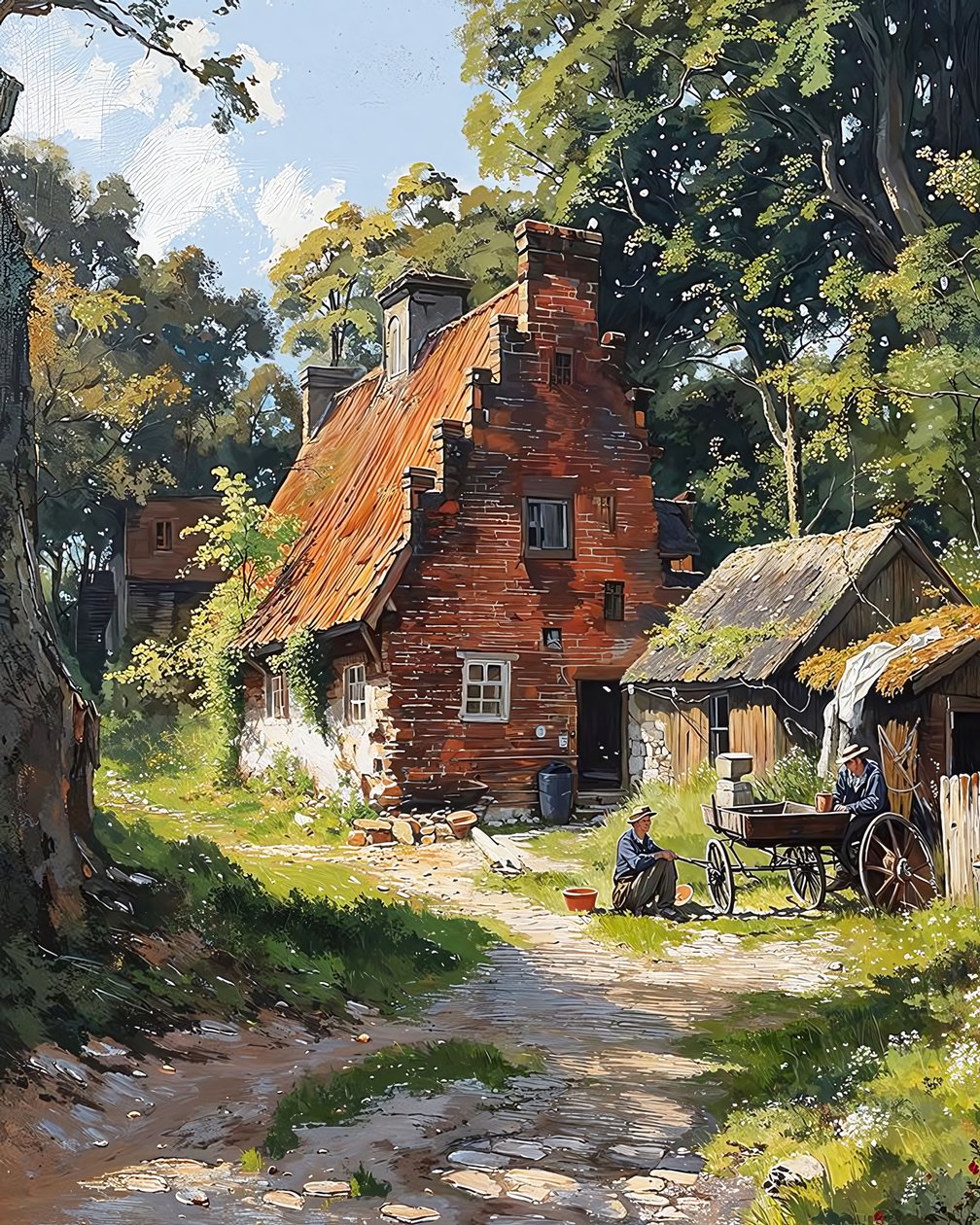 Traditionellt gammalt franskt luckhus mitt i naturen, Väggdekor av F. Abderrahim