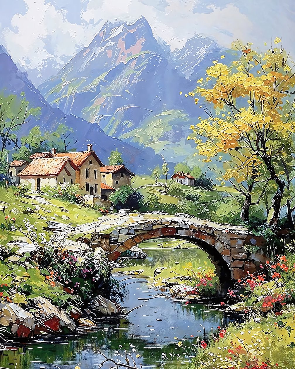Landskap med solnedgång över berg, väggkonst dekor  canvas tryck av F. Abderrahim
