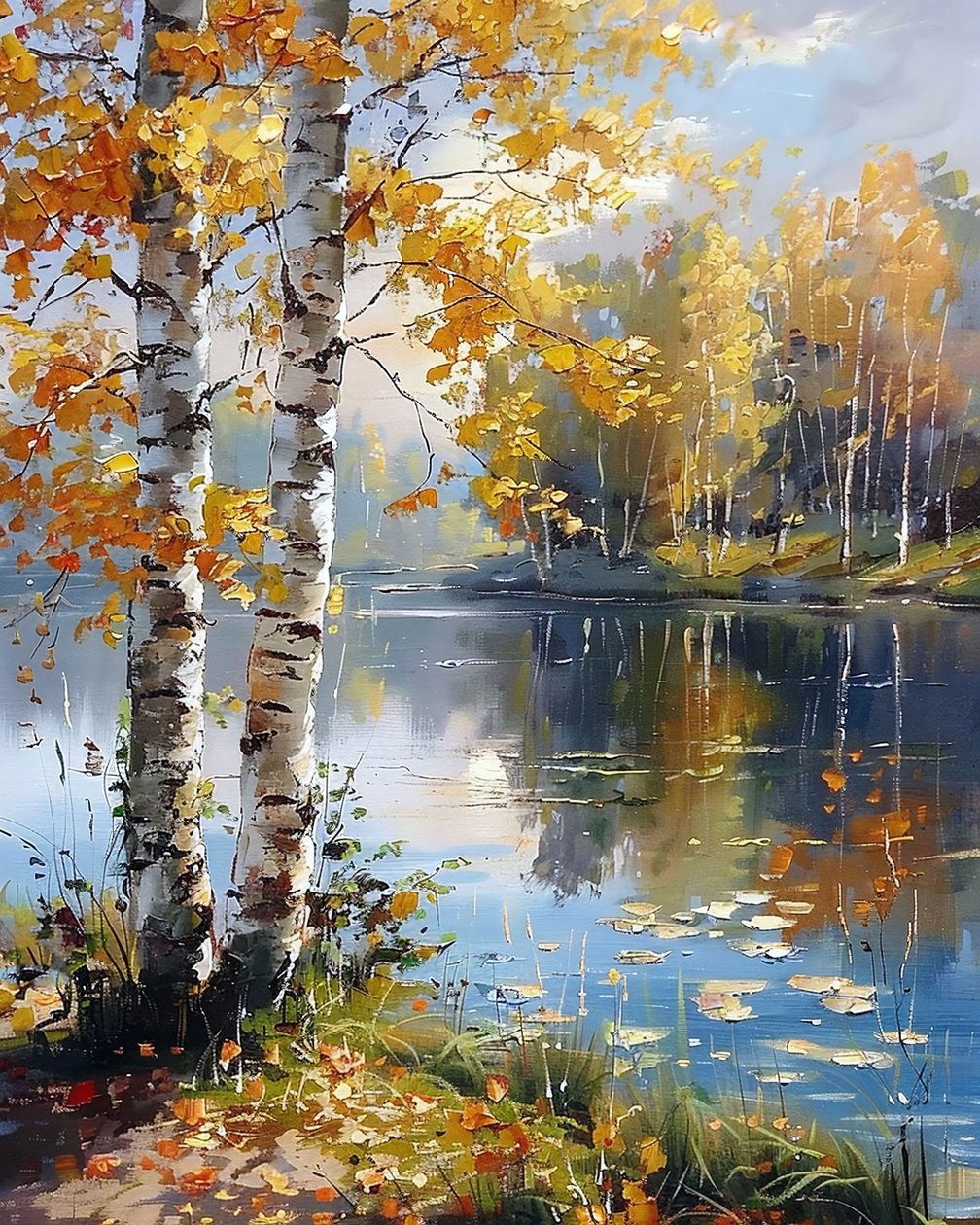 Landskap och träd med orörda vatten, canvas online av F. Abderrahim