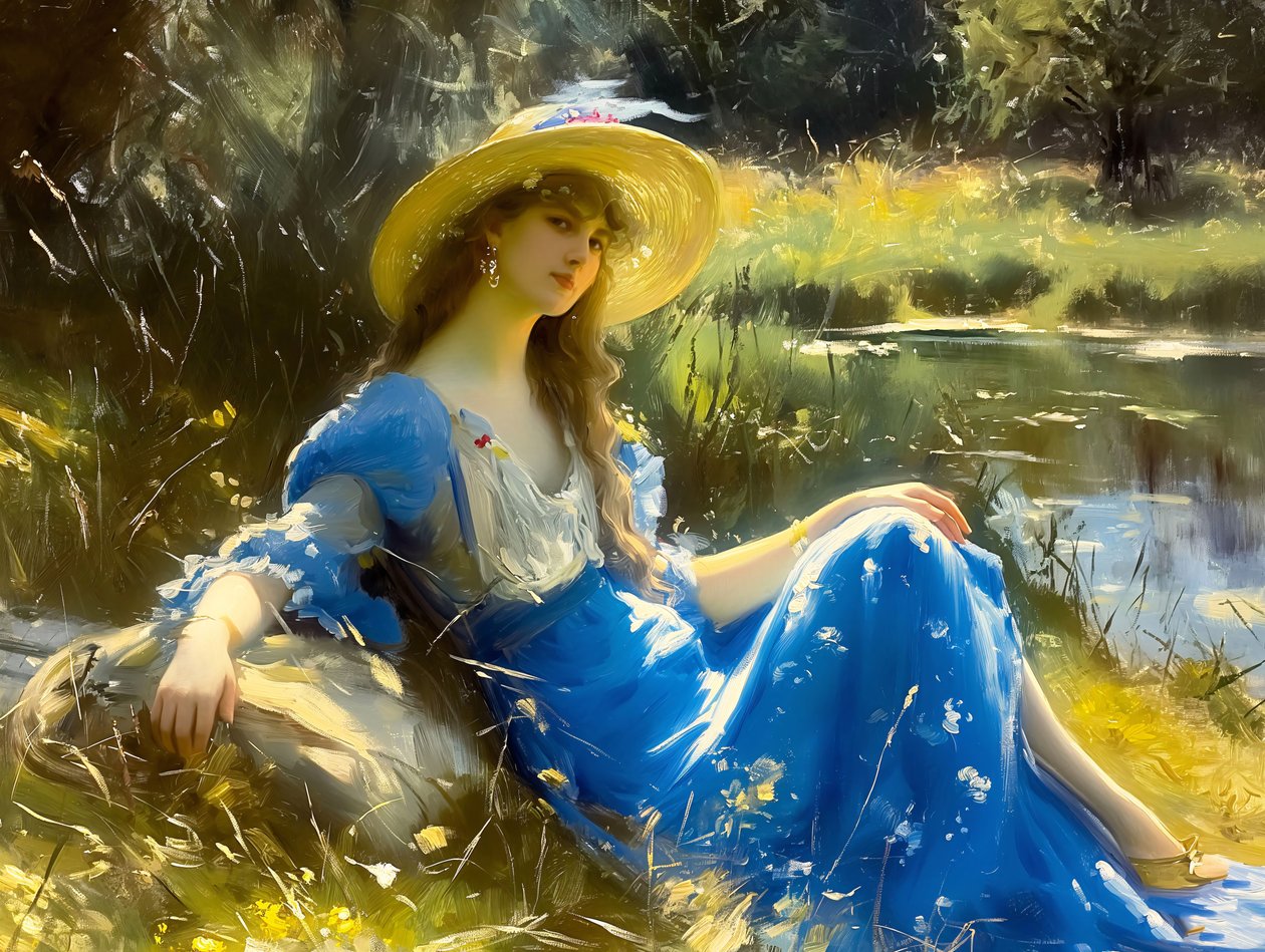 Klassiska målningar av kvinnor i naturen, inspiration från John Singer Sargent av F. Abderrahim